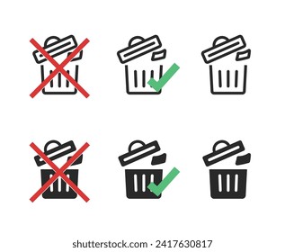 No trash disposal product label sticker simple pictogram vector, dont waste waste sign glyph symbol, forbidden allowed recycling garbage info badge tag, junk not permitted to dust bin image clipart 