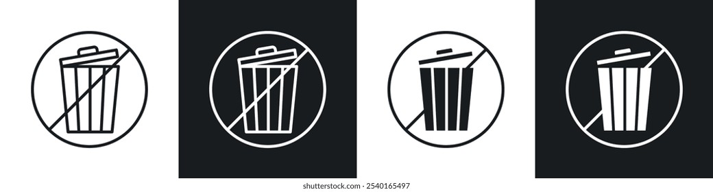 No trash icon set. Vector symbols in black and white colors.