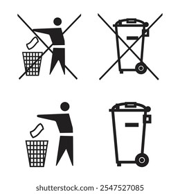 No Trash sign, Trash Can symbol, Waste recycling, Trash icon vector, Trash Basket vector, Municipal waste, Bin silhouette, Do not litter, Recycle sign