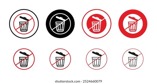 No trash sign Collection of flat thin outline vector