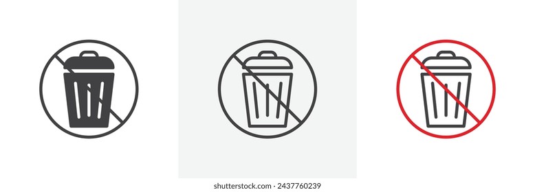 No Trash Sign Isolated Line Icon Style Design. Simple Vector Illustration