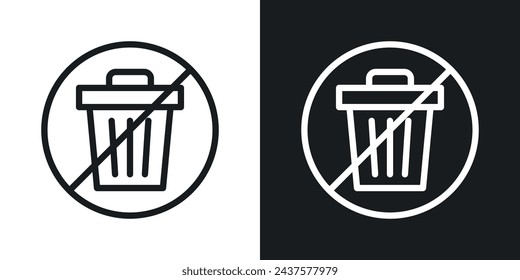 No Trash Sign Line Icon on White Background for web.