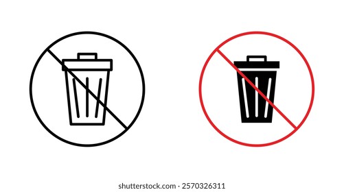 No trash sign vectors set in black. line and flat versions