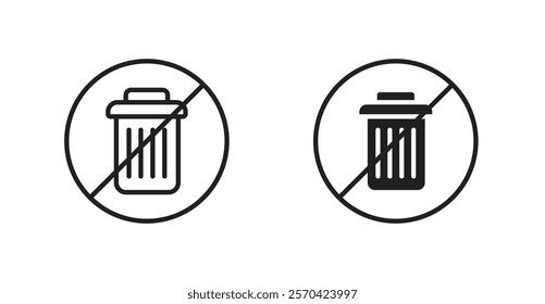 No trash sign vectors set in black. line and flat versions