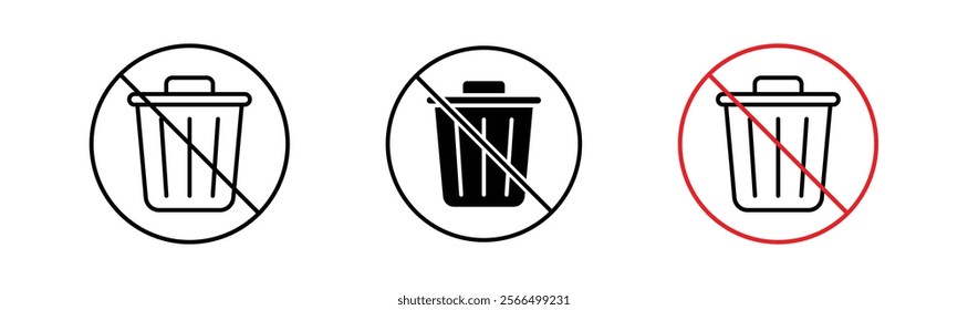 No trash signs flat and linear vector illustration on white background.