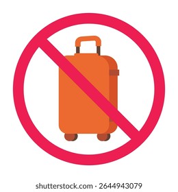No travel bag sign, forbidden travel bag sign, no spinner luggage allowed icon, rolling suitcase forbidden sign vector, wheeled luggage not allowed symbol