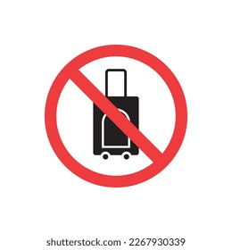 No hay ningún icono plano del vector de viaje. Prohibición del equipaje. Signo de paro de bolsa aislado en fondo blanco.