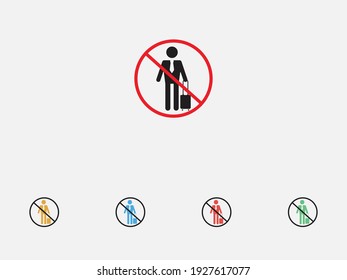 No traveler vector icon. Negative, Forbidden sign. No business traveler entry sign icons. No access, no entry, prohibition sign with traveler symbol