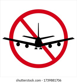 No viajar. Prohibición de volar. Firma prohibida con el icono del avión. Prohibido volar. Prohibido viajar. Vuelo cancelado. EPS 10