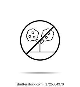 No hay árbol, icono de almendra. Línea delgada simple, contorno vector de prohibición de árboles, prohibición, embargo, interdicción, íconos de prohibición para ui y ux, sitio web o aplicación móvil