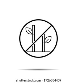 No hay árbol, icono de bambú. Línea delgada simple, contorno vector de prohibición de árboles, prohibición, embargo, interdicción, íconos de prohibición para ui y ux, sitio web o aplicación móvil