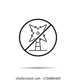 No hay árbol, icono de la palma. Línea delgada simple, contorno vector de prohibición de árboles, prohibición, embargo, interdicción, íconos de prohibición para ui y ux, sitio web o aplicación móvil