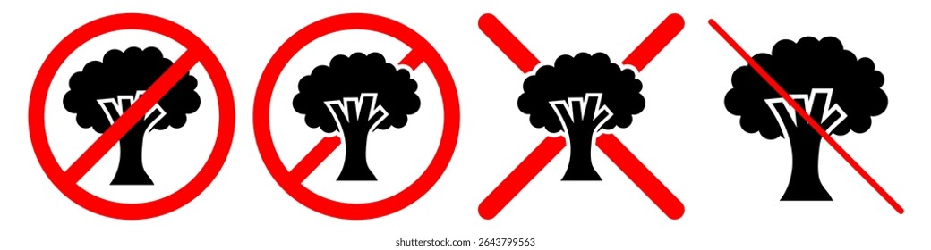 No tree sign vector, ideal for symbolizing deforestation, environmental protection, tree removal warnings, or areas where planting is prohibited. Perfect for conservation and ecological themes.