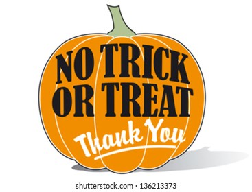 No Trick Or Treat Sign On Pumpkin Graphic Editable Vector