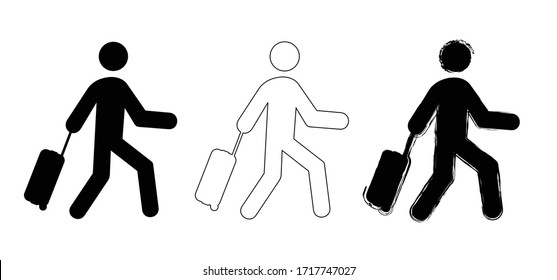 No trolley case Vector bags icon Travel suitcase, luggage for vacation, holiday Stop halt allowed cases area Do not enter bag zone No ban walking on street or airport No baggage or handbag to roll