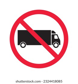 No truck icon. Forbidden lorry icon. No heavy truck vector sign. Prohibited freight vector icon. Warning, caution, attention, restriction label danger flat sign design. No cargo icon. No delivery sign