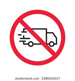 No truck icon. Forbidden lorry icon. No heavy truck vector sign. Prohibited freight vector icon. Warning, caution, attention, restriction label danger flat sign design. No cargo icon. No delivery sign