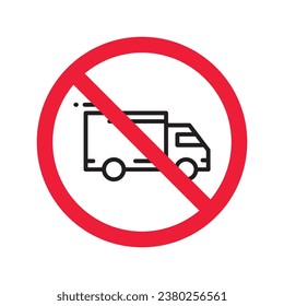 No truck icon. Forbidden lorry icon. No heavy truck vector sign. Prohibited freight vector icon. Warning, caution, attention, restriction label danger flat sign design. No cargo icon. No delivery sign