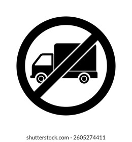 No truck icon Vector illustration, Forbidden lorry icon, No heavy truck sign, Prohibited freight icon, No-truck sign, No lorry parking, Truck prohibition sign, No cargo and delivery icon isolated. 