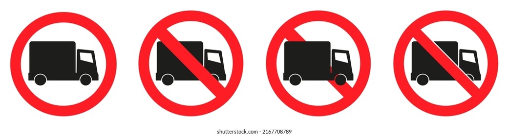 No truck icons. Delivery Truck Prohibition Signs Courier Prohibited. Vector Illustration