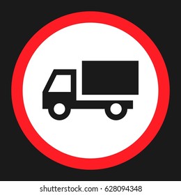 No truck prohibited flat icon, Traffic and road sign, vector graphics, a solid pattern on a black background, eps 10.