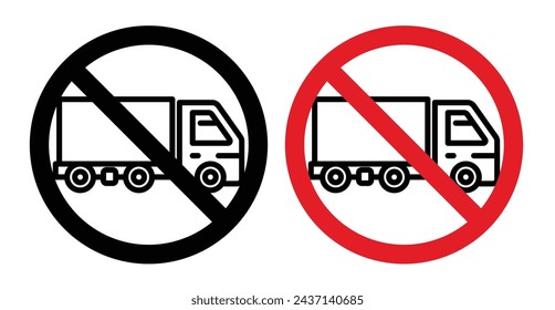 No Truck Sign Icon Set. Vector Illustration