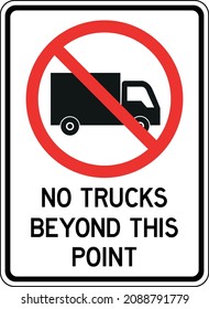 No trucks beyond this point prohibited sign. Traffic signs and symbols.