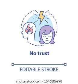 No Trust Concept Icon. Lack Of Confidence With Partner. Distrust In Couple. Lost Faith. Trouble Relationship Idea Thin Line Illustration. Vector Isolated Outline Drawing. Editable Stroke