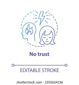 No Trust Concept Icon. Lack Of Confidence With Partner. Distrust In Couple. Lost Faith. Trouble Relationship Idea Thin Line Illustration. Vector Isolated Outline Drawing. Editable Stroke