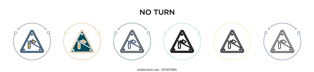 No turn icon in filled, thin line, outline and stroke style. Vector illustration of two colored and black no turn vector icons designs can be used for mobile, ui, web