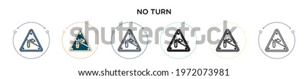 No turn icon in filled, thin line, outline and stroke style. Vector illustration of two colored and black no turn vector icons designs can be used for mobile, ui, web