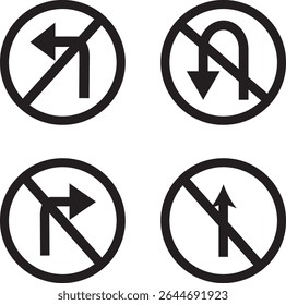 no turn left allowed to turn right and left set.Traffic Road Icon,traffic direction and Road safety, traffic sign icon, vector illustration,
