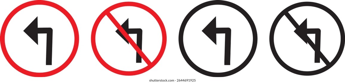 no turn left allowed to turn right and left set.Traffic Road Icon,traffic direction and Road safety, traffic sign icon, vector illustration,