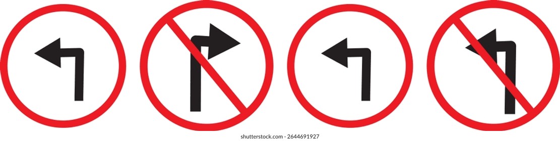 no turn left allowed to turn right and left set.Traffic Road Icon,traffic direction and Road safety, traffic sign icon, vector illustration,