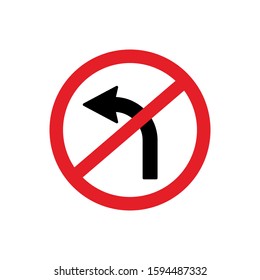  No turn left icon vector traffic sign 