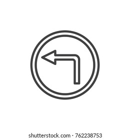 No turn left road line icon, outline vector sign, linear style pictogram isolated on white. Do not turn left traffic sign symbol, logo illustration. Editable stroke