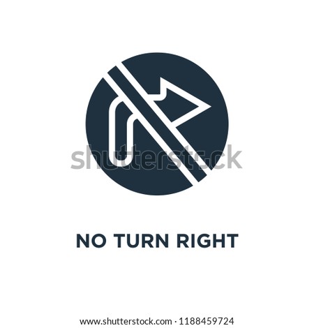 No turn right icon. Black filled vector illustration. No turn right symbol on white background. Can be used in web and mobile.