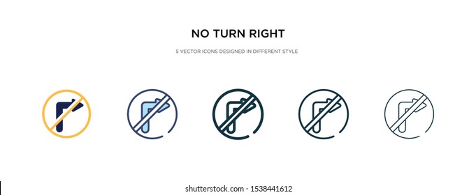 no turn right icon in different style vector illustration. two colored and black no turn right vector icons designed in filled, outline, line and stroke style can be used for web, mobile, ui