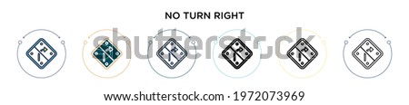 No turn right icon in filled, thin line, outline and stroke style. Vector illustration of two colored and black no turn right vector icons designs can be used for mobile, ui, web