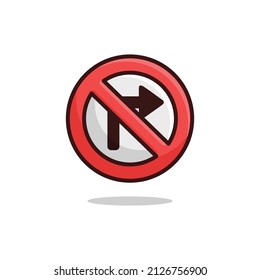 No girar a la derecha. No girar a la derecha estilo plano aislado en un fondo blanco - vector de stock.