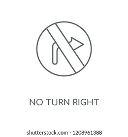 No turn right linear icon. No turn right concept stroke symbol design. Thin graphic elements vector illustration, outline pattern on a white background, eps 10.