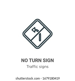 No turn sign outline vector icon. Thin line black no turn sign icon, flat vector simple element illustration from editable traffic signs concept isolated stroke on white background