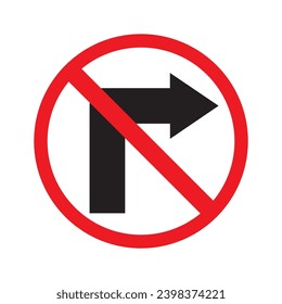 No turning right sign icon on traffic signs