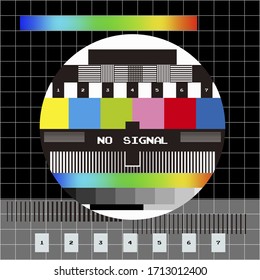 No TV Signal Chanel Program Background Template. Bars and tones of broken television with visual glitches.