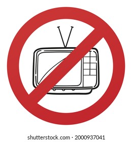 Ningún símbolo de TV aislado en fondo blanco. Signo de fin de la prohibición de la ilustración de vectores de televisión.