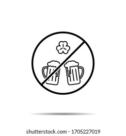 No two glasses of beer, shamrock icon. Simple thin line, outline vector of saint patricks day ban, prohibition, embargo, interdict, forbiddance icons for ui and ux, website