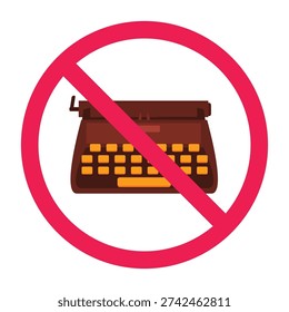 No typing sign, no typewriter sign, prohibited typing machine symbol, do not type sign, vector illustration