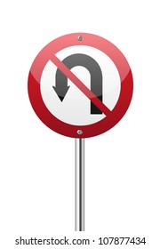 No U Turn Red Circle Traffic Sign Isolated On White