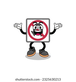 no U turn road sign cartoon searching with happy gesture , character design