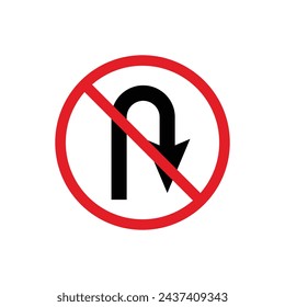 No U Turn Road Sign Vector Line Icon illustration.